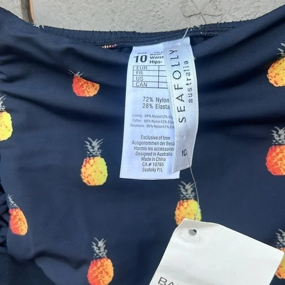 NWT Seafolly Summer Crush Bikini Bottom Brief Hawaiian Tiki Pinup Pineapple US 6 - Picture 2 of 4